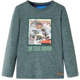 vidaXL Kinder-Langarmshirt mit Dinosaurier Pullover Sweatshirt Dunkelgrün Melange 128 - 128