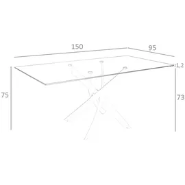 ac angel cerda Angel Cerdá Esstisch Rechteckig gehärtetes Glas aus verchromter Stahl 1061-150x95