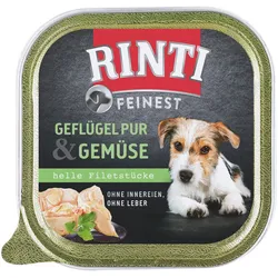 RINTI Feinest 150g Schale Hundenassfutter 11 x 150 Gramm Geflügel Pur & Gemüse