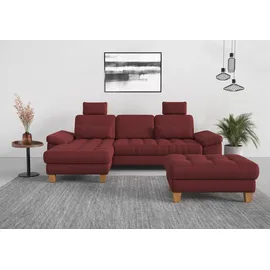 sit&more Ecksofa SIT & MORE "Westham L-Form", rot (bordeaux), B:275cm H:88cm T:172cm, 100% Polyester, Sofas, Ecksofa, mit Recamiere, mit oder ohne Bettfunktion, Bettkasten, Füße Eiche
