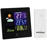 GreenBlue GB521B Funk Wetterstation mit Außensensor Kalender Hygrometer Thermometer DCF Uhr Wecker Batterie und Netzbetrieb Schwarz