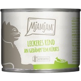 MjAMjAM 6x200g MjAMjAM leckeres Rind an gedämpftem Kürbis Katzenfutter nass