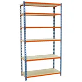 simonclick Simonrack Leichte Metall Holz Regal Blau Orange 2500x1200x500 mm, 6 Ebenen, Holzböden, 200 kg Tragkraft pro Ebene, Blau/Orange - Maderclick