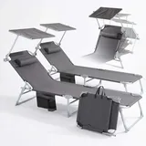 AREBOS Sonnenliege klappbar 2er Set Gartenliege Liege Strandliege mit Dach 120kg