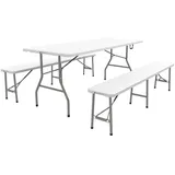 Outsunny Bierzeltgarnitur klappbare Festzeltgarnitur mit Biertisch, 2 Bierbänke, Gartenmöbelset für 6 Personen, Campingbedarf, Gartenparty, HDPE, Weiß Kunststoff, Gartenmöbel, Gartenmöbel-Sets