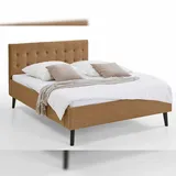 Aileenstore Polsterbett 140 x 200 Amira Bettgestell mit Kopfteil Ocker