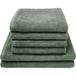 Handtuch Set DYCKHOFF "Popcorn Streifen", grün (tanne), 6 tlg., Walkfrottier, Walkfrottier, Obermaterial: 100% Baumwolle, Handtuch-Sets, 2 Badetücher (70x140 cm), 4 Handtücher (50x100 cm)