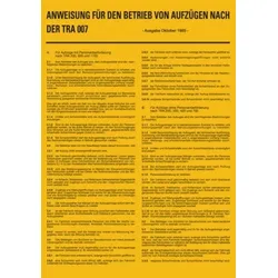 Aushang, Anweisung für den Betrieb von Aufzügen nach der TRA 007, Kunststoff, 300 x 210 mm - 210x300x1.5 mm Kunststoff