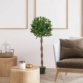Outsunny 2er-set Künstlicher Lorbeerbaum, 120 cm, Kunstpflanzen im Zementtopf, Zimmerpflanze, künstliche Pflanzen für Indoor, Outdoor, Dekopflanzen, Grün