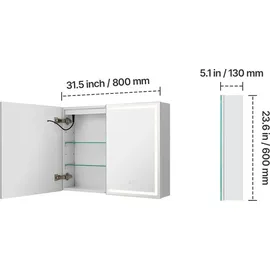 Vevor beleuchteter Medizinschrank mit Spiegel (60 x 80 cm) Wandmontage, 3-farbig dimmbarer LED-Badezimmerschrank mit HD-Spiegel, Memory-Funktion/verstellbaren Regalen, Stauraum/Steckdosen und USBs