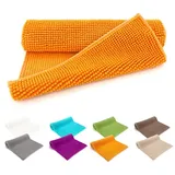heimtexland Badematte Badvorleger Chenille Badteppich Duschvorleger, rutschhemmend beschichtet, Fußbodenheizung geeignet, schnell trocknend, strapazierfähig, fußbodenheizungsgeeignet, rutschfest, saugstark, Polyester, rechteckig, 50x80 cm, Hochflor, super weich, extrem saugfähig, Maschinenwäsche orange 50x80 cm