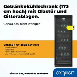 Exquisit Glastürkühlschrank GKS350-1-GT-280D schwarz | 320 Liter Nutzinhalt | LED-Innenbeleuchtung | Umluftventilator | Türschloss