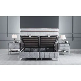 Villa Möbel LUSSAT Polsterbett 90x200 - Farbe: Grau - Set: Bettkasten-Kopfteil - Grau