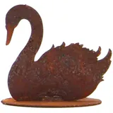 itsisa Dekofigur Schwan sitzend auf Platte 9x10 cm im Rost Design - Rostfigur für den Garten, Gartendeko, Metalldeko Bauernhof, Terrassendeko