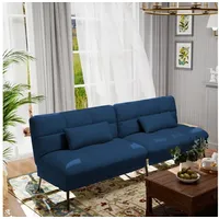 COMHOMA Sofa Schlafsofa mit Schlaffunktion, Bettsofa, Couch Gästebett mit verstellbare Rückenlehne aus Stoff blau
