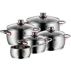 Topf-Set WMF "Quality One Induktion 5-teilig, Kochtopf Set mit Glasdeckel", rot (edelstahlfarben, rot), Töpfe, Induktions Töpfe Set unbeschichtet, für alle Herdarten geeignet