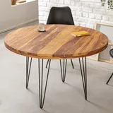 Riess-Ambiente Riess Ambiente Massiver Esstisch MAKASSAR 120cm Sheesham rund mit Hairpin Legs Bistrotisch Tisch