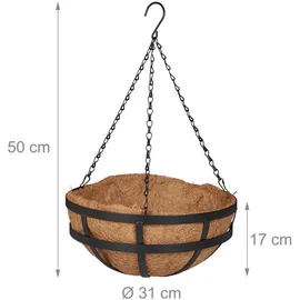 Relaxdays Blumenampel 50 x 31 cm Braun/Schwarz