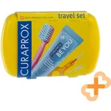 CURAPROX Reise-Set Zahnbürste Fluorid-Zahnpasta Interdentalbürste Minze Gelb
