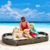Outsunny Sandkasten braun B/H/L: ca. 105x22,5x183 cm - dunkelgrün, braun