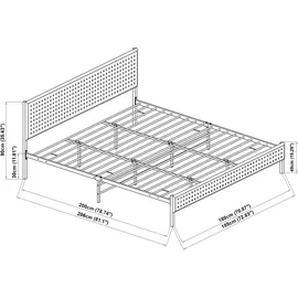 [en.casa] Metallbett Linköping 180 x 200 cm mit rechteckigem Kopfteil + Matratze