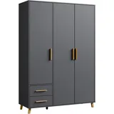Drehtürenschrank RAUCH "Kleiderschrank Schrank Garderobe Wäscheschrank SHINJO", grau (graumetallic), B:140cm H:203cm T:53cm, Holzwerkstoff, Schränke, Griffe und Füße aus Massivholz mit 2 Schubladen MADE IN GERMANY, Topseller