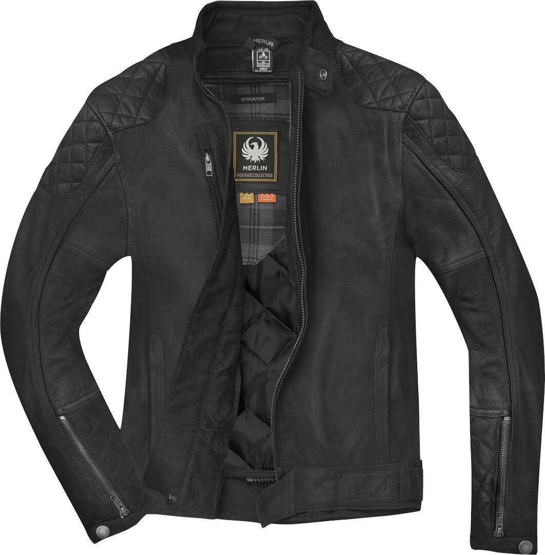 Merlin Stockton Motorrad Lederjacke, schwarz, Größe S für Männer