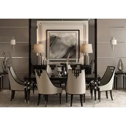 Casa Padrino Luxus Art Deco Esszimmer Set Grau / Schwarz / Silber - 1 Art Deco Esstisch & 6 Art Deco Esszimmer Stühle - Art Deco Esszimmer Möbel - Luxus Qualität