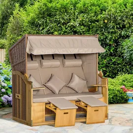 Outsunny Strandkorb 3-Sitzer Natur inkl. Klapptisch/Fußstützen
