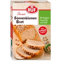 RUF Sonnenblumen Brot, nur Wasser hinzufügen, Brotbackmischung mit Sonnenblumenkernen, Brotteigmischung mit Roggen-Sauerteig und Hefe für Sonnenblumenkernbrot, 1 x 410g