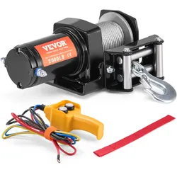 VEVOR Elektrische Seilwinde, 2000 lb Seilzugkapazität, 12 V DC ATV/UTV-Winde mit Φ5/32 in x 39 ft 7-Strang-Stahlkabelrolle, Kabelfernbedienung, IP55 wasserdicht zum Abschleppen von UTV ATV im Gelände