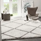 Vimoda Hochflor Teppich Wohnzimmer Schlafzimmer Küche Shaggy Skandinavisch Rautenmuster, Maße:100x200 cm