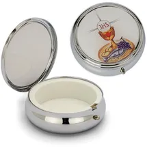 Nklaus Silber Metalletui Kelch Motiv 6x2cm Rosenkranz Hostien Dose klein Kommunion 2544
