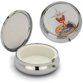 Nklaus Silber Metalletui Kelch Motiv 6x2cm Rosenkranz Hostien Dose klein Kommunion 2544