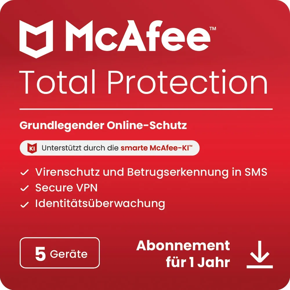 McAfee Total Protection | Jahreslizenz | Sicherheit für 5 Geräte