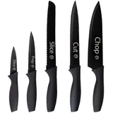 MasterChef Messer Set, Messerset mit Küchenmesser, Kochmesser, Brotmesser, Schälmesser & Allzweckmesser, Schneidemesser Küche Set, Scharfe Messer mit Edelstahlklingen, Softgriff, 5-teilig, Schwarz