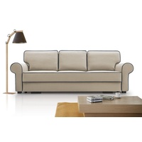 Beautysofa 3-Sitzer BELLO, in Retro-Stil, Bettkasten, Wellenfedern, für Wohnzimmer, Dreisitzer Sofa aus Veloursstoff, inklusive Schlaffunktion beige