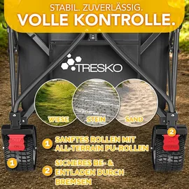 TRESKO Bollerwagen faltbar 300L mit Bremse schwarz