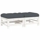 vidaXL Gartenhocker mit Kissen 2 St.  Weiß  mit Armlehne