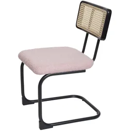 Mendler 2er-Set Freischwinger-Stuhl HWC-K88, Stuhl Lehnstuhl, Holz Rattan Metall Bouclé ~ Stoff/Textil rosa