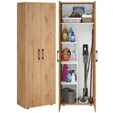 Bellamio Apol Besenschrank - Mehrzweckschrank in Eichenoptik - Vorratsschrank mit Staubsaugerfach - Putzschrank aus Holz - Flurschrank mit Stauraum - Haushaltsschrank - Allzweckschrank 176x33x60 cm