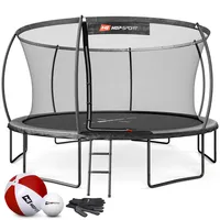 Hop-Sport Trampolin Outdoor Ø 305/366/427/488 cm - Trampolin mit innovativen, gebogenen Netzstangen, Sicherheitszertifikaten und Sicherheitsnetz (Grau/Schwarz, 427 cm)