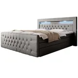 Luxusbetten24 Boxspringbett Sonno mit RGB, USB und Stauraum H3 (70-100kg) - Grau