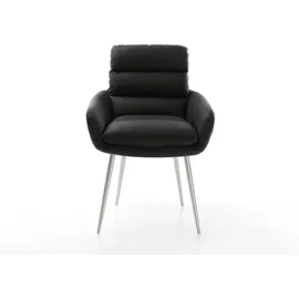 DeLife Esszimmerstuhl Abelia-Flex mit Armlehnen Echt-Leder Schwarz 4-Fuß konisch Edelstahl, Esszimmerstühle