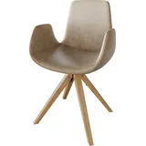DeLife Esszimmerstuhl Ilia-Flex mit Armlehnen Mikrofaser Beige Vintage Holzgestell konisch Natur,