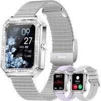 Damen Smartwatch 1,59 Zoll mit Telefonfunktion Herzfrequenz Blutdruck SpO2 Kalorien Smartwatch Schlafmonitor Schrittzähler Android iOS Silber