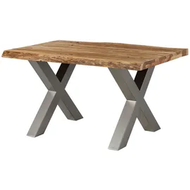 MASSIVMOEBEL24.DE Baumtisch 140 x 77 x 90 cm natur sandgestrahlt/silber matt