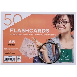 Exacompta 10340E 19x Exacompta, Packung mit 50 Flashcards/Lernkarten und einem Ring, eingeschweißt, liniert, A6 - Farben sortiert
