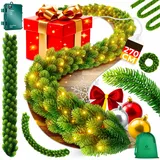 Kesser KESSER® Weihnachtsgirlande Naturgetreues Tannengrün - wie echt - IP 44 Outdoor & Indoor Girlande - Treppen, Tür, Balkon, Weihnachtsdeko + Tasche - Dunkelgrün