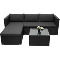 Mendler Poly-Rattan Garnitur HWC-F57, Balkon-/Garten-/Lounge-Set Sofa Sitzgruppe schwarz, Kissen dunkelgrau ohne Deko-Kissen
